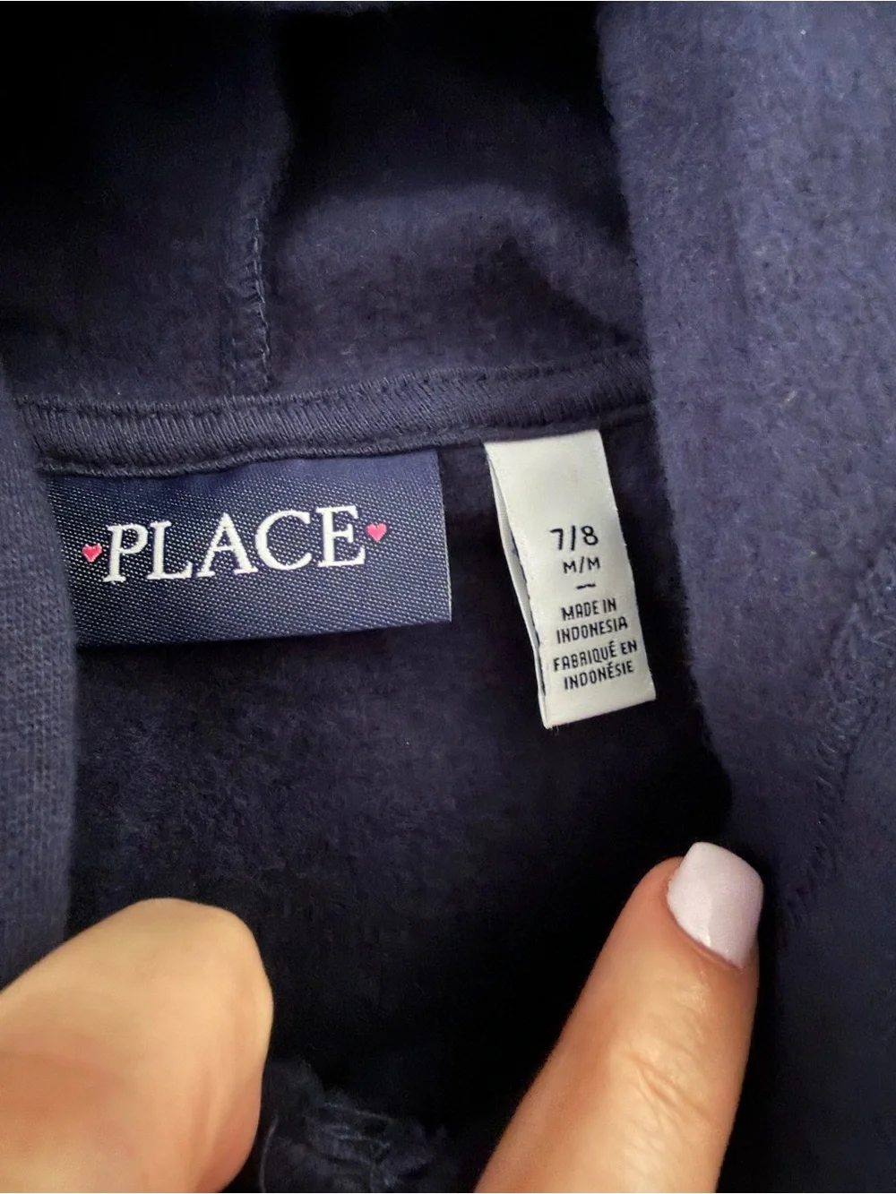 navy blue kids' full-zip fleece hoodie from The Children's Place size 7-8  Nwot